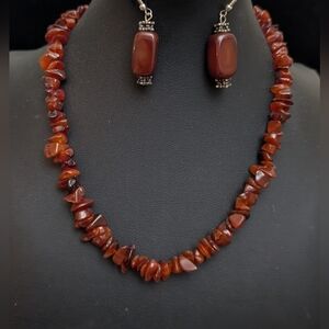 #11. Vintage Carnilian Necklace & Earrings Set